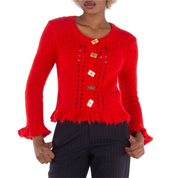 Ganni Red Cardigan with Gold Buttons - Picture 1 of 12
